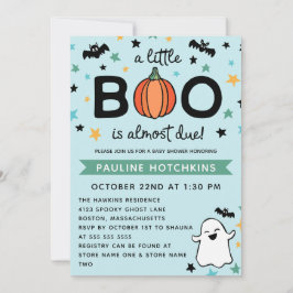 Light Blue A Little Boo Halloween Baby shower Kaart