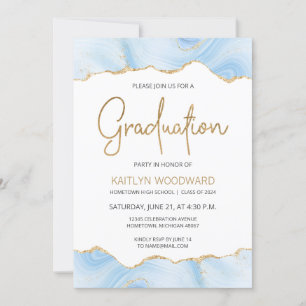 Light Blue Agate Gold Glitter Graduparty