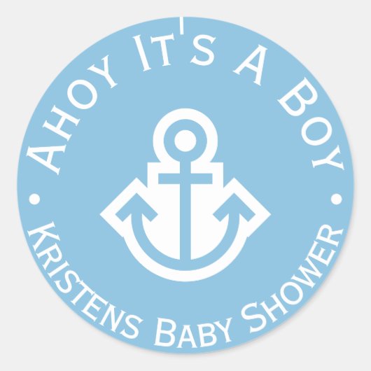 Light Blue Ahoy It's A Boy Anchor Sticker (Voorkant)