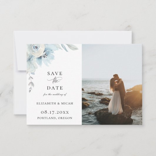 Light Blue Airy Floral foto Save the Date Aankondiging (Voorkant)