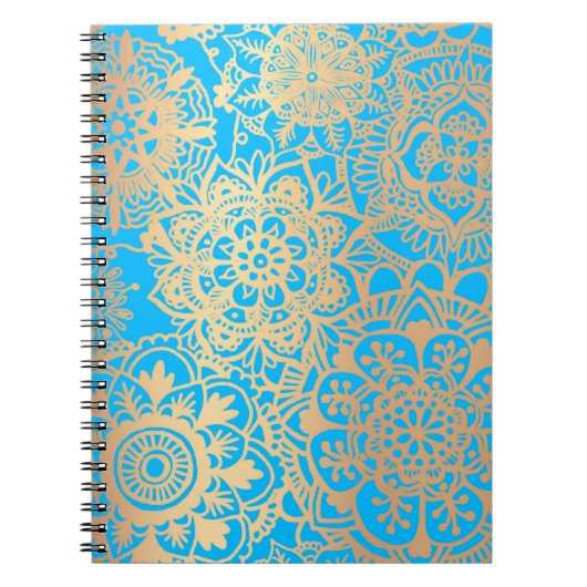 Light Blue and Gold Floral Mandala Pattern Notitieboek (Voorkant)