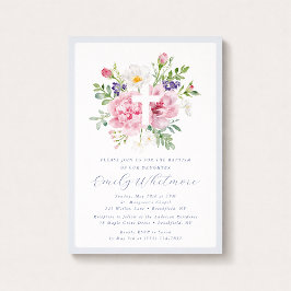 Light Blue and Pink Floral Cross Baptism  Kaart