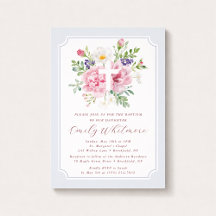Light Blue and Pink Watercolor Floral Baptism 