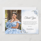 Light Blue and Silver Princess Quinceanera Photo Bedankkaart (Voorkant)