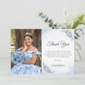 Light Blue and Silver Princess Quinceanera Photo Bedankkaart (Staand voorkant)