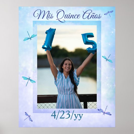 Light Blue and Turquoise Quinceanera Welcome Sign Poster (Voorkant)