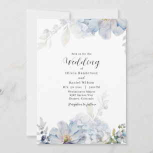 Light Blue and White Floral Wedding Kaart