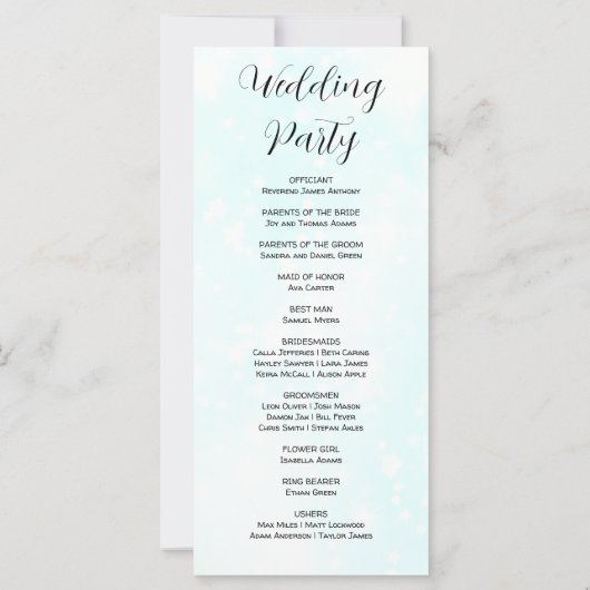 Light Blue and White Modern Wedding Programme (Achterkant)