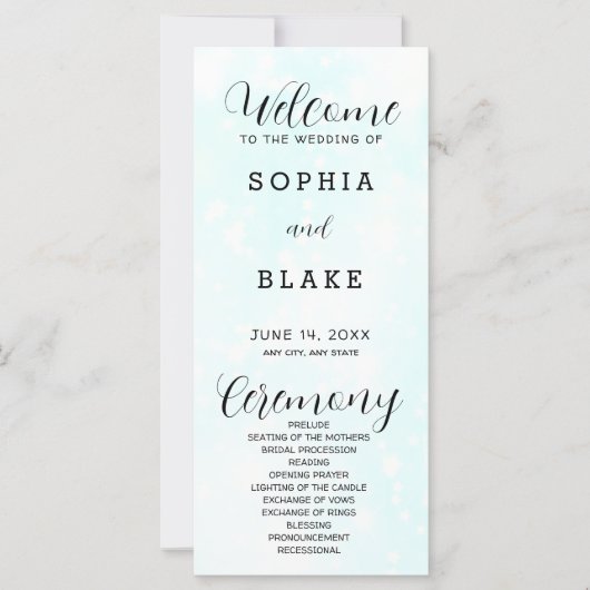 Light Blue and White Modern Wedding Programme (Voorkant)