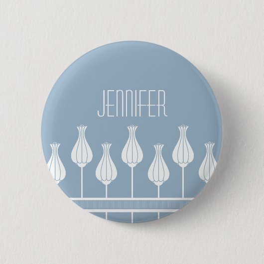 Light Blue Art Deco Floral Button (Voorkant)