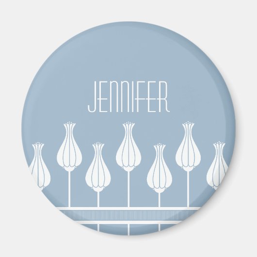 Light Blue Art Deco Floral Magnet (Voorkant)