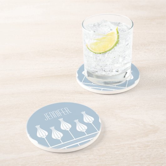 Light Blue Art Deco Floral Onderzetter (Zijkant)