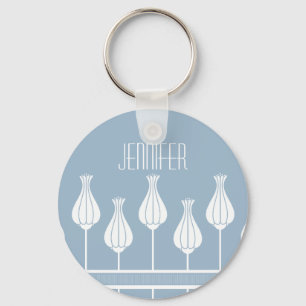 Light Blue Art Deco Floral Sleutelhanger