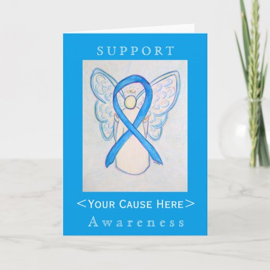 Light Blue Awareness Ribbon Angel Gepersonaliseerd Kaart (Voorkant)