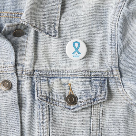 Light Blue Awareness Ribbon Custom Art Button Pins (In situ)
