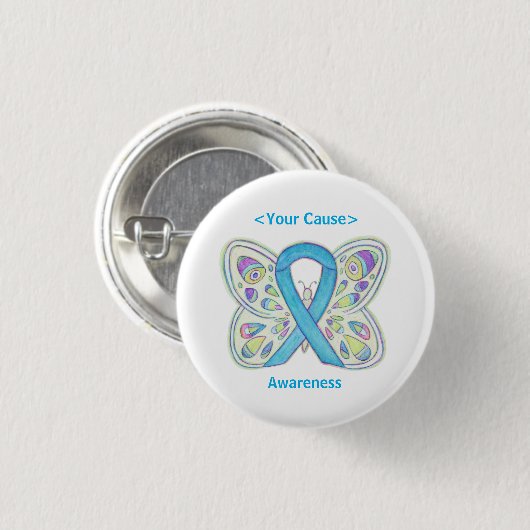 Light Blue Awareness Ribbon Custom Art Button Pins (Voorkant /achterkant)