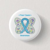 Light Blue Awareness Ribbon Custom Art Button Pins (Voorkant)