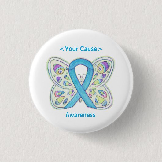 Light Blue Awareness Ribbon Custom Art Button Pins (Voorkant)