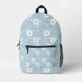 Light Blue Backpack with Classic Floral Print Bedrukte Rugzak (Voorkant)