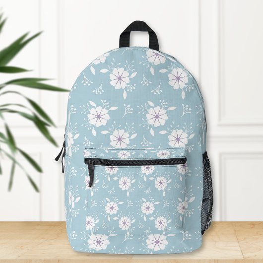 Light Blue Backpack with Classic Floral Print Bedrukte Rugzak