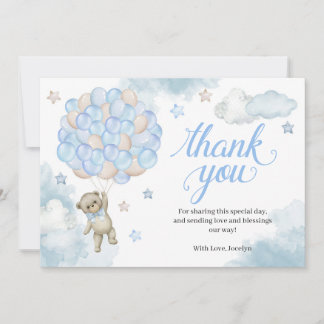 Light Blue Balloons Teddy Bear Baby shower Bedankkaart