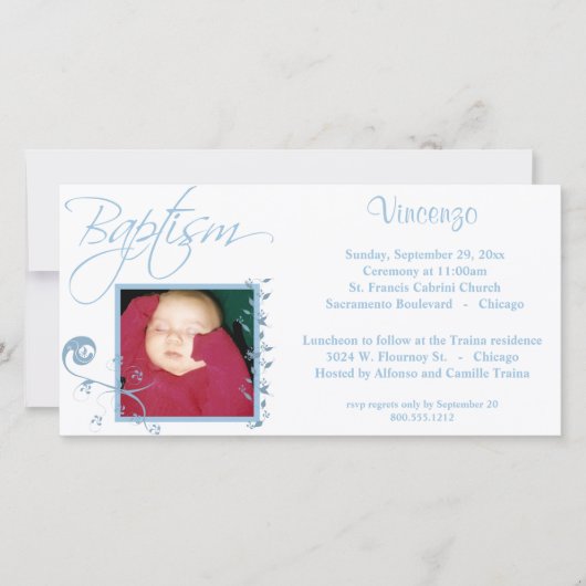 Light Blue Baptism Photo Invitation (Voorkant)