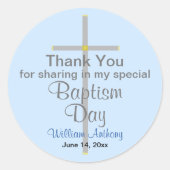 Light Blue Baptism Son Bedankt Ronde Sticker (Voorkant)