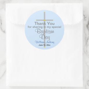 Light Blue Baptism Son Bedankt Ronde Sticker