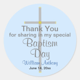 Light Blue Baptism Son Bedankt Ronde Sticker