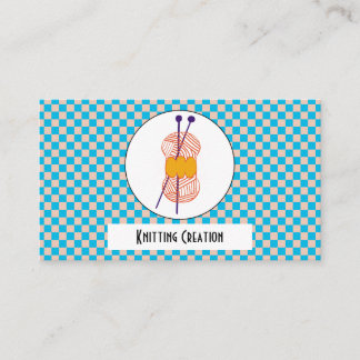 Light Blue & Beige Checks Pattern & Knitting Visitekaartje