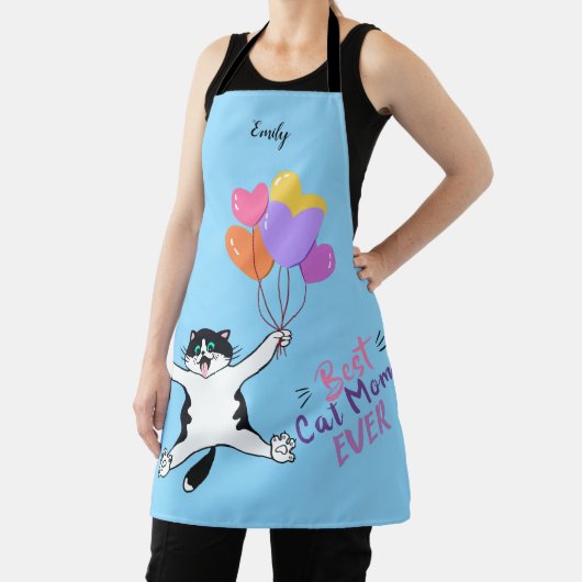Light Blue Best Cat Mom Ever All-Over Print Apron Schort (Insitu)