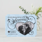 Light Blue & Black Heart Photo Weddenschap Kaart (Staand voorkant)