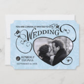 Light Blue & Black Heart Photo Weddenschap Kaart (Voorkant)