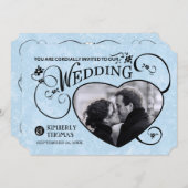 Light Blue & Black Heart Photo Weddenschap Kaart (Voorkant / Achterkant)