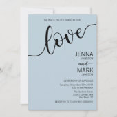 Light Blue Black Love Script Minimalist Wedding Kaart (Voorkant)