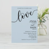 Light Blue Black Love Script Minimalist Wedding Kaart (Staand voorkant)