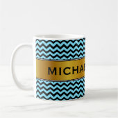 Light Blue & Black Wave Pattern + Custom Name Mok (Links)