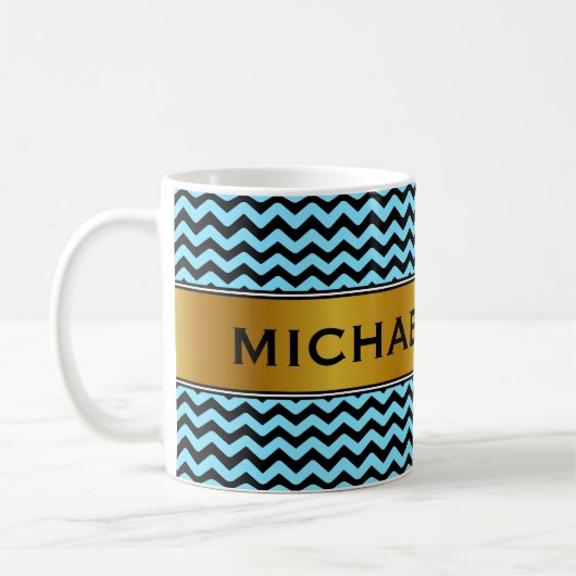 Light Blue & Black Wave Pattern + Custom Name Mok (Links)