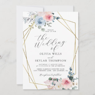 Light Blue Blush Beach Tropical Boho Wedding Kaart