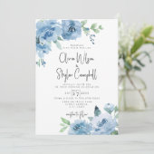 Light Blue Boho Floral QR Code All in One Wedding Kaart (Staand voorkant)