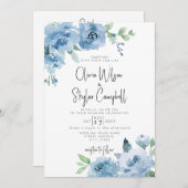 Light Blue Boho Floral QR Code All in One Wedding Kaart (Voorkant / Achterkant)