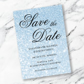 Light Blue Bokeh Glitter Save the Date Kaart