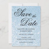 Light Blue Bokeh Glitter Save the Date Kaart (Voorkant)