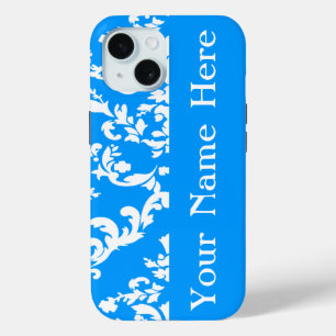 Light Blue Bold Damask w/ name @ Emporiomoffa iPhone 15 Case