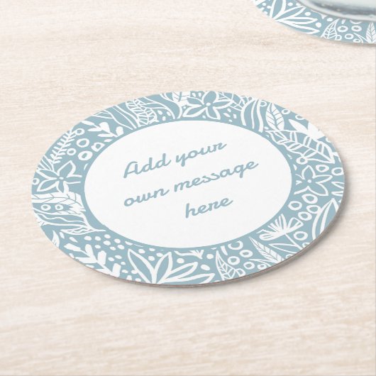 Light Blue Botanical Floral Custom Text Ronde Kartonnen Onderzetter (Gebogen)