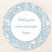 Light Blue Botanical Floral Custom Text Ronde Kartonnen Onderzetter (Voorkant)
