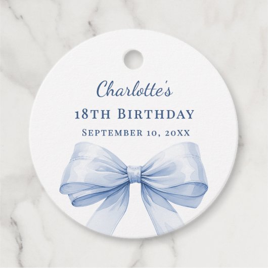 Light blue bow DIY write by hand birthday Bedankjes Labels (Voorkant)