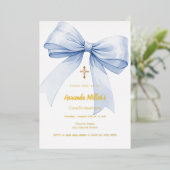Light blue bow girl Confirmation gold foil Folie Uitnodiging (Staand Voorkant)