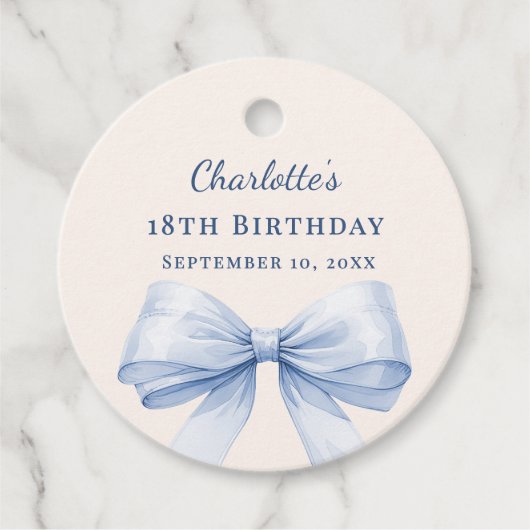 Light blue bow ivory DIY write by hand birthday Bedankjes Labels (Voorkant)