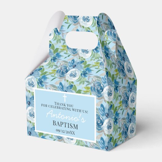 Light Blue Boy Baptisme Favor Box Bedankdoosjes (Voorkant Zijde)